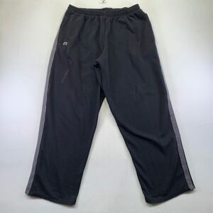 Vintage Russell Athletic Mens Medium Sweatpants Baggy Black Gray Stripe Grunge